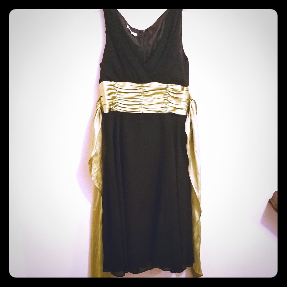 Cocktail Evening Dress black with green sash 8